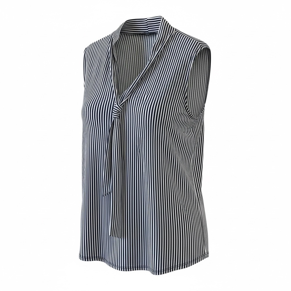 Adrianna Papell NWOT White w Navy Stripes Office Blouse, Sleeveless, Stretch